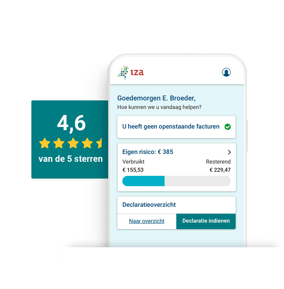 IZA Zorg app met een reviewscore van 4,6 van de 5 sterren